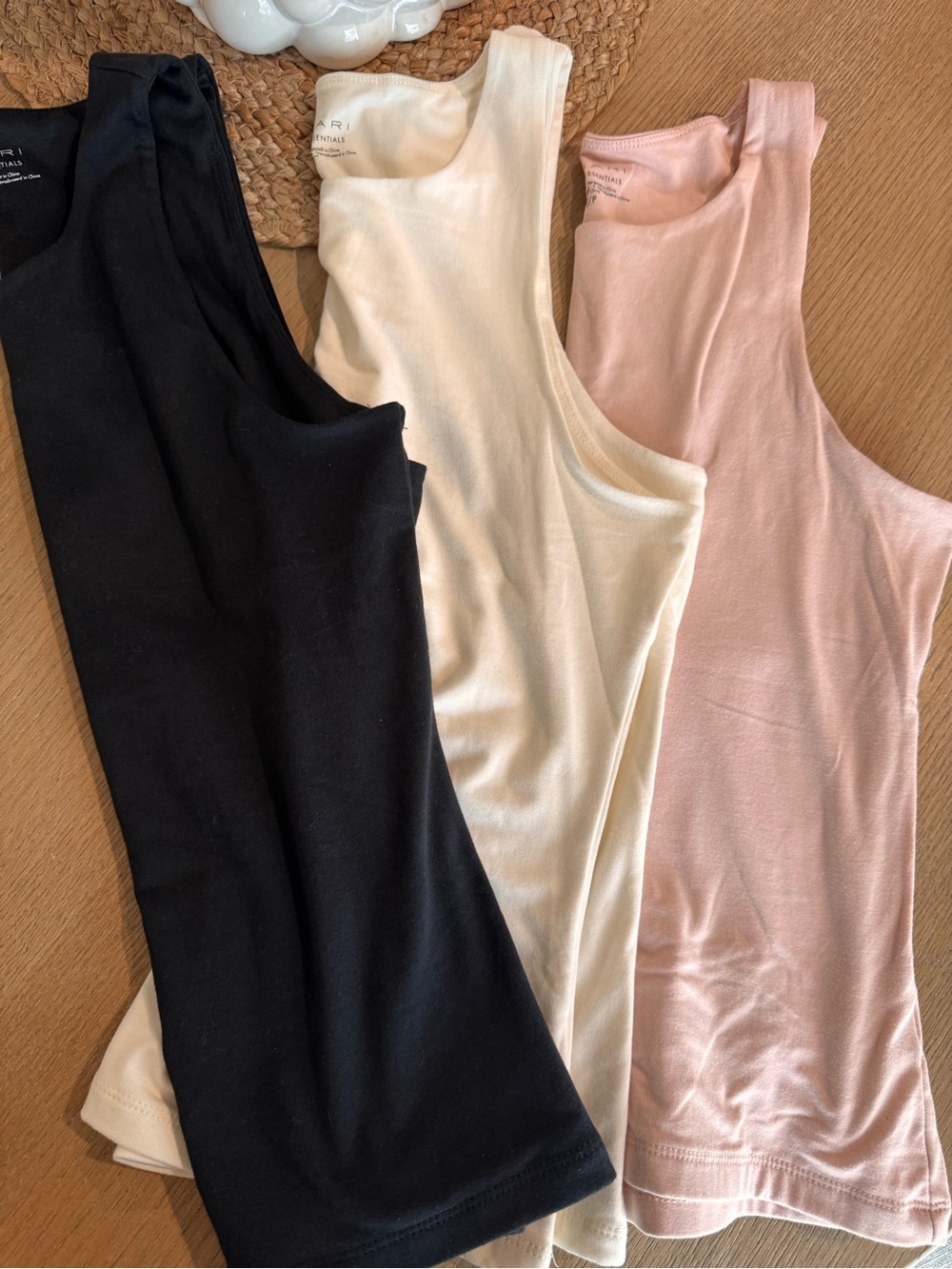 Women's Ribbed Tank Top - Black, Cream & Dusty Pink